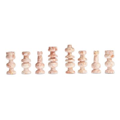 Alternate image for Modern Hand-Carved White Onyx and Pink Marble Chess Set Riveting Challenge