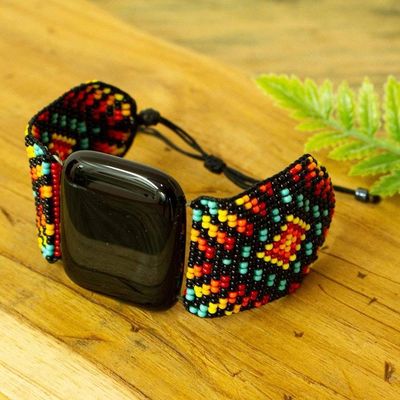 Alternate image for Handcrafted Beaded Glass Wristband Bracelet from Mexico Night Lights