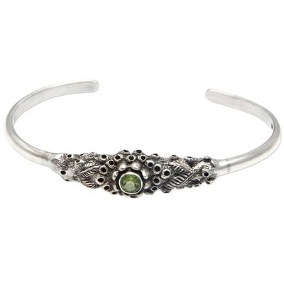 Alternate image for Handcrafted Peridot and Silver Cuff Bracelet Coral Treasure