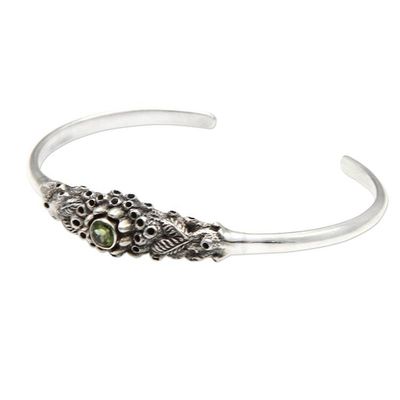 Alternate image for Handcrafted Peridot and Silver Cuff Bracelet Coral Treasure