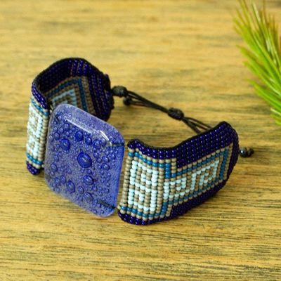 Alternate image for Blue Fused Glass Pendant Bracelet Watery Realm