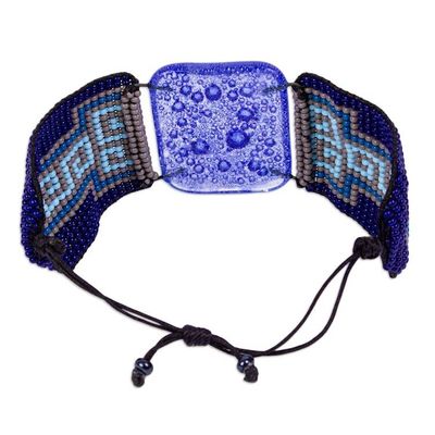 Alternate image for Blue Fused Glass Pendant Bracelet Watery Realm