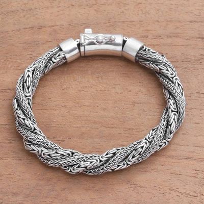 Primary image for Sterling Silver Borobudur and Naga Chain Bracelet from Bali Basuki Dragon