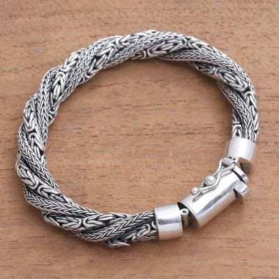 Alternate image for Sterling Silver Borobudur and Naga Chain Bracelet from Bali Basuki Dragon