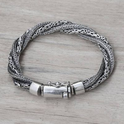 Alternate image for Sterling Silver Borobudur and Naga Chain Bracelet from Bali Basuki Dragon