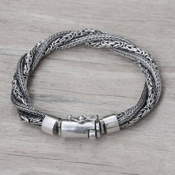 Alternate image for Sterling Silver Borobudur and Naga Chain Bracelet from Bali Basuki Dragon