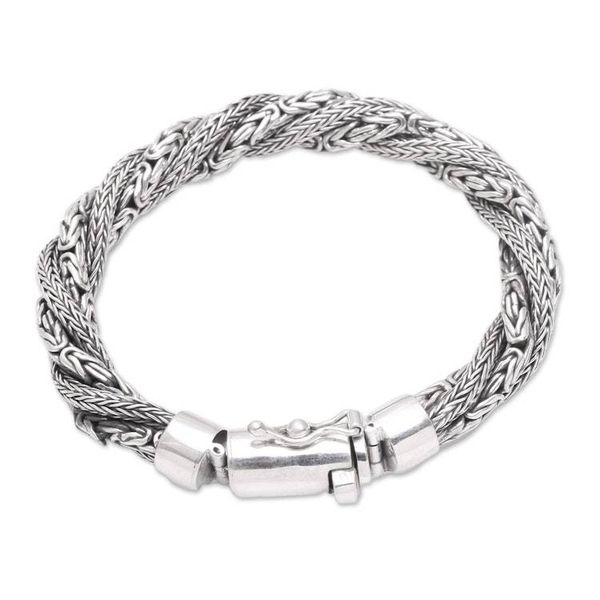 Alternate image for Sterling Silver Borobudur and Naga Chain Bracelet from Bali Basuki Dragon
