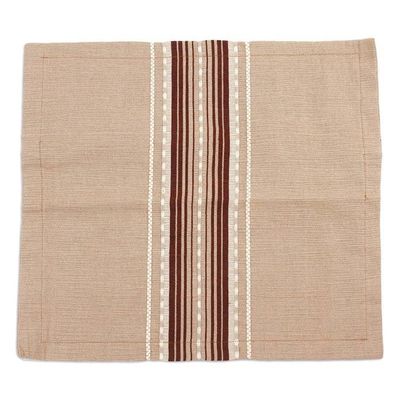 Alternate image for Handwoven Cotton Cushion Cover in Cafe Au Lait from Mexico Relaxing Hue