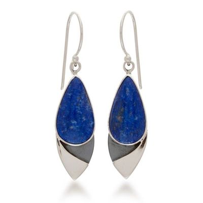 Alternate image for Handcrafted Modern Silver and Lapis Lazuli Earrings Dove of Love