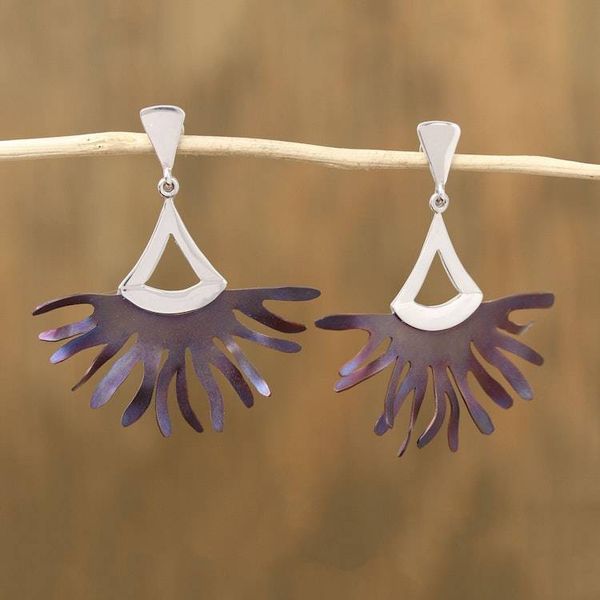 Alternate image for Handcrafted Titanium Dangle Earrings from Mexico Dragon Betta Fins