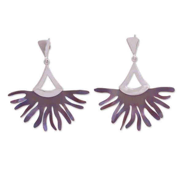 Alternate image for Handcrafted Titanium Dangle Earrings from Mexico Dragon Betta Fins