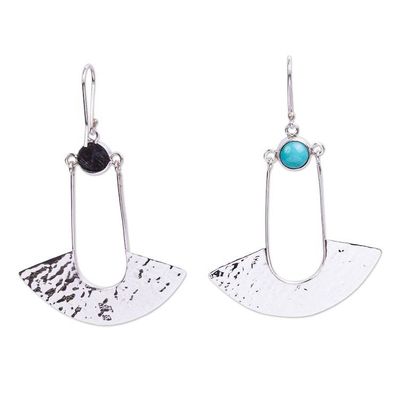 Alternate image for Hammered Sterling Earrings with Turquoise Navajo Inspiration