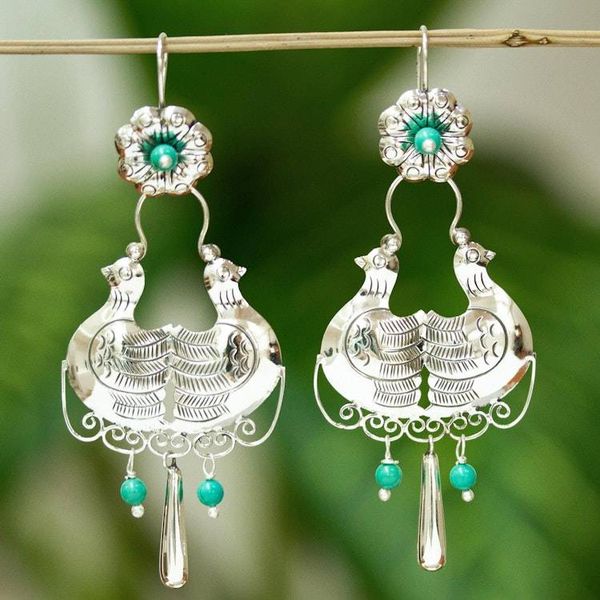 Alternate image for Natural Turquoise Dove Motif Earrings Traditional Taxco