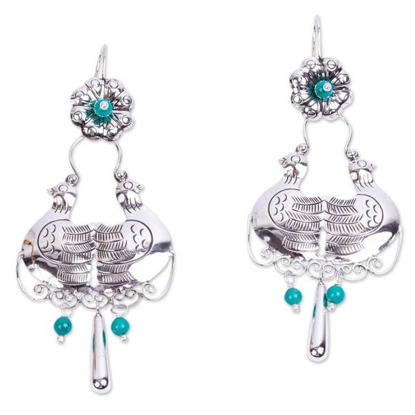 Alternate image for Natural Turquoise Dove Motif Earrings Traditional Taxco
