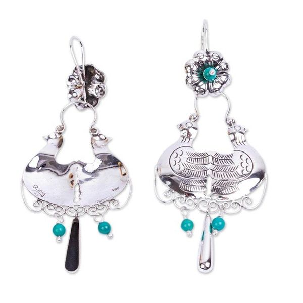 Alternate image for Natural Turquoise Dove Motif Earrings Traditional Taxco