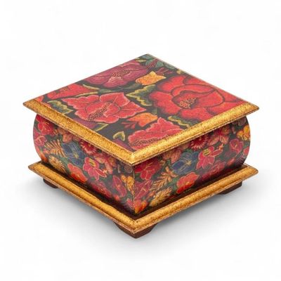 Alternate image for Floral Patterned Decoupage Pinewood Jewelry Box from Mexico Flowers from East