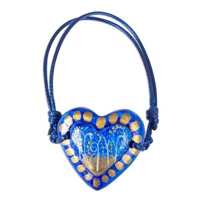 Alternate image for Papier Mache Adjustable Blue Heart Golden Trim Bracelet Deep Sea Illusion