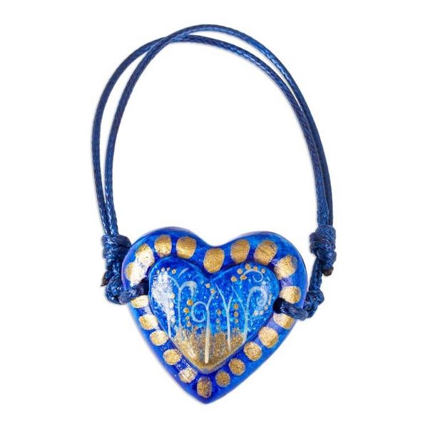 Alternate image for Papier Mache Adjustable Blue Heart Golden Trim Bracelet Deep Sea Illusion
