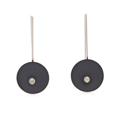 Alternate image for Modern Moon-Themed Oxidized Sterling Silver Drop Earrings Lunar Blue
