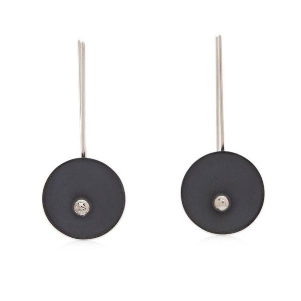 Alternate image for Modern Moon-Themed Oxidized Sterling Silver Drop Earrings Lunar Blue