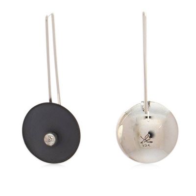 Alternate image for Modern Moon-Themed Oxidized Sterling Silver Drop Earrings Lunar Blue