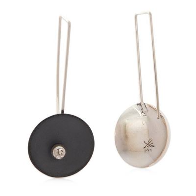 Alternate image for Modern Moon-Themed Oxidized Sterling Silver Drop Earrings Lunar Blue