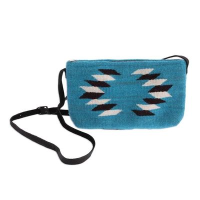 Alternate image for Hand Made Wool Sling Handbag Caribbean Blue from Mexico Woven Generations