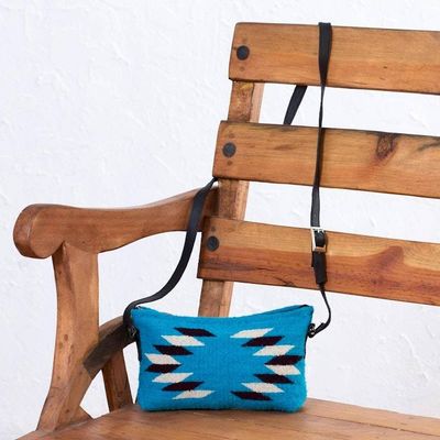 Alternate image for Hand Made Wool Sling Handbag Caribbean Blue from Mexico Woven Generations