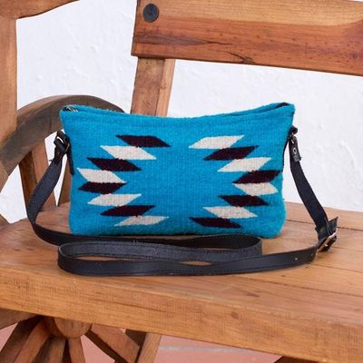 Alternate image for Hand Made Wool Sling Handbag Caribbean Blue from Mexico Woven Generations
