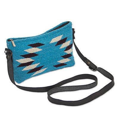 Alternate image for Hand Made Wool Sling Handbag Caribbean Blue from Mexico Woven Generations