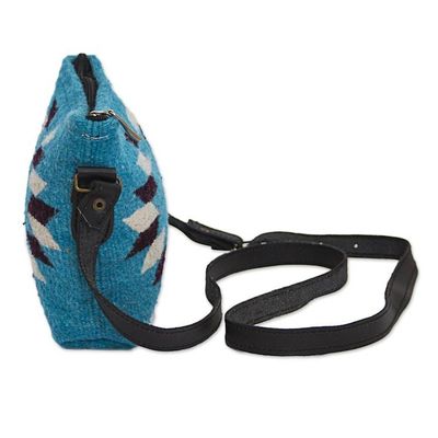 Alternate image for Hand Made Wool Sling Handbag Caribbean Blue from Mexico Woven Generations