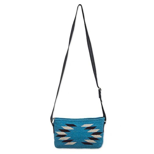 Alternate image for Hand Made Wool Sling Handbag Caribbean Blue from Mexico Woven Generations