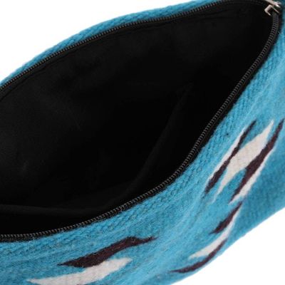 Alternate image for Hand Made Wool Sling Handbag Caribbean Blue from Mexico Woven Generations