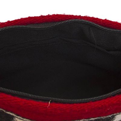 Alternate image for Zapotec Red Wool Shoulder Bag with Adjustable Leather Strap Mitla Crimson