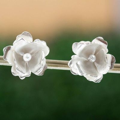 Main image for Gardenia Blossom 950 Silver Button Earrings Lovely Gardenia