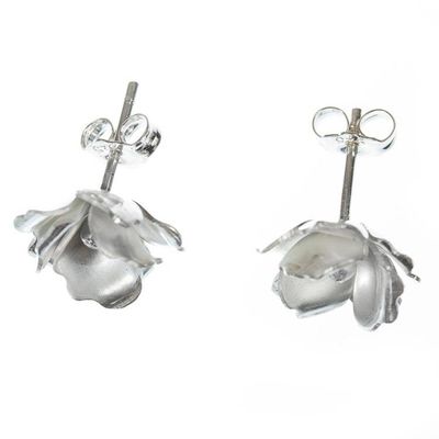 Alternate image for Gardenia Blossom 950 Silver Button Earrings Lovely Gardenia