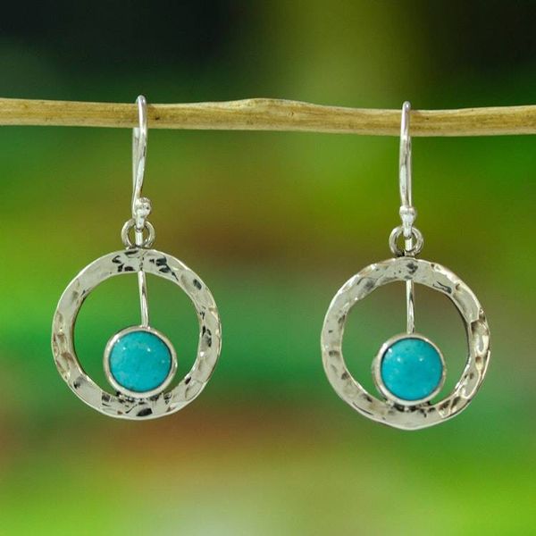 Alternate image for Handcrafted Modern Fine Silver and Natural Turquoise Earring Eye of the Sea
