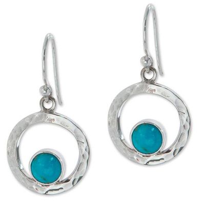 Alternate image for Handcrafted Modern Fine Silver and Natural Turquoise Earring Eye of the Sea