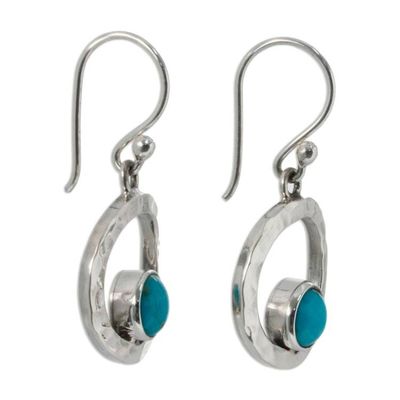 Alternate image for Handcrafted Modern Fine Silver and Natural Turquoise Earring Eye of the Sea