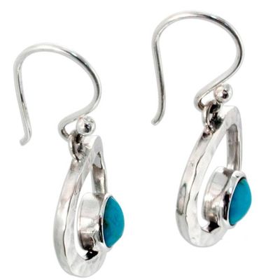 Alternate image for Handcrafted Modern Fine Silver and Natural Turquoise Earring Eye of the Sea