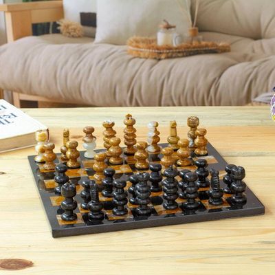 Main image for Brown and Black Marble Chess Set Crafted in Mexico Earthen Challenge