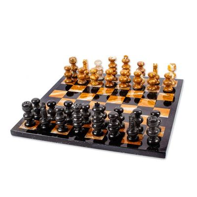 Alternate image for Brown and Black Marble Chess Set Crafted in Mexico Earthen Challenge