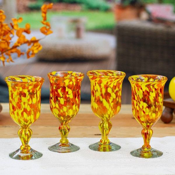 Alternate image for Handblown Glass Recycled Cocktail Drinkware Set of 4 Sun Celebration
