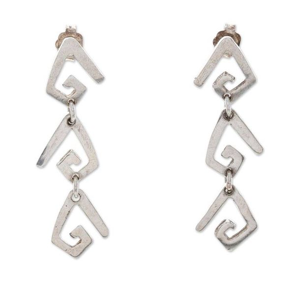 Alternate image for High-Polished Greca-Themed Sterling Silver Dangle Earrings Greca Majesty