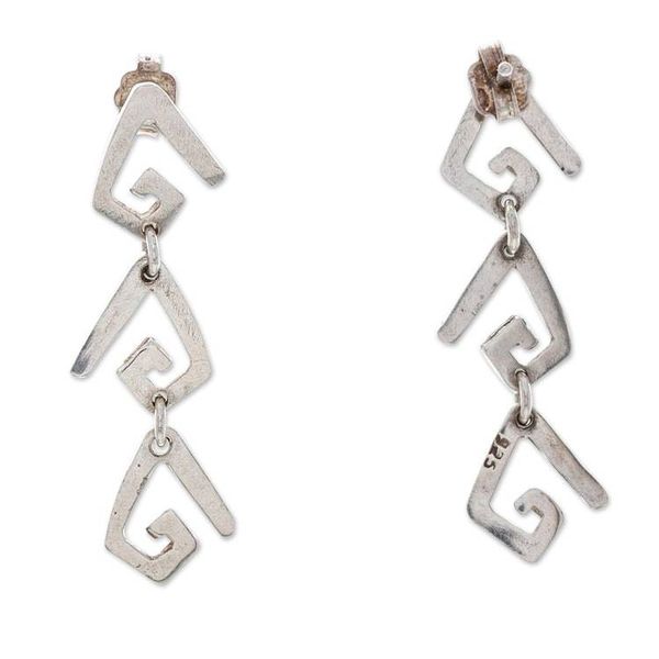 Alternate image for High-Polished Greca-Themed Sterling Silver Dangle Earrings Greca Majesty