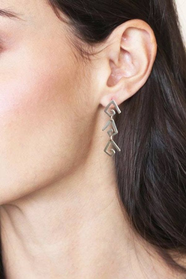 Alternate image for High-Polished Greca-Themed Sterling Silver Dangle Earrings Greca Majesty