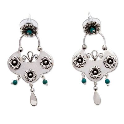 Alternate image for Sterling Silver Chandelier Earrings with Natural Turquoise Floral Pond