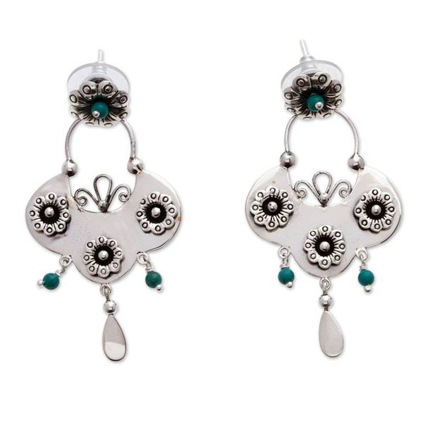 Alternate image for Sterling Silver Chandelier Earrings with Natural Turquoise Floral Pond