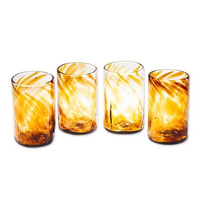 Alternate image for 4 Hand Blown Eco-Friendly Recycled Glass Tumblers in Brown Garden Relaxation in Amber