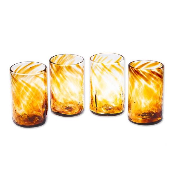 Alternate image for 4 Hand Blown Eco-Friendly Recycled Glass Tumblers in Brown Garden Relaxation in Amber